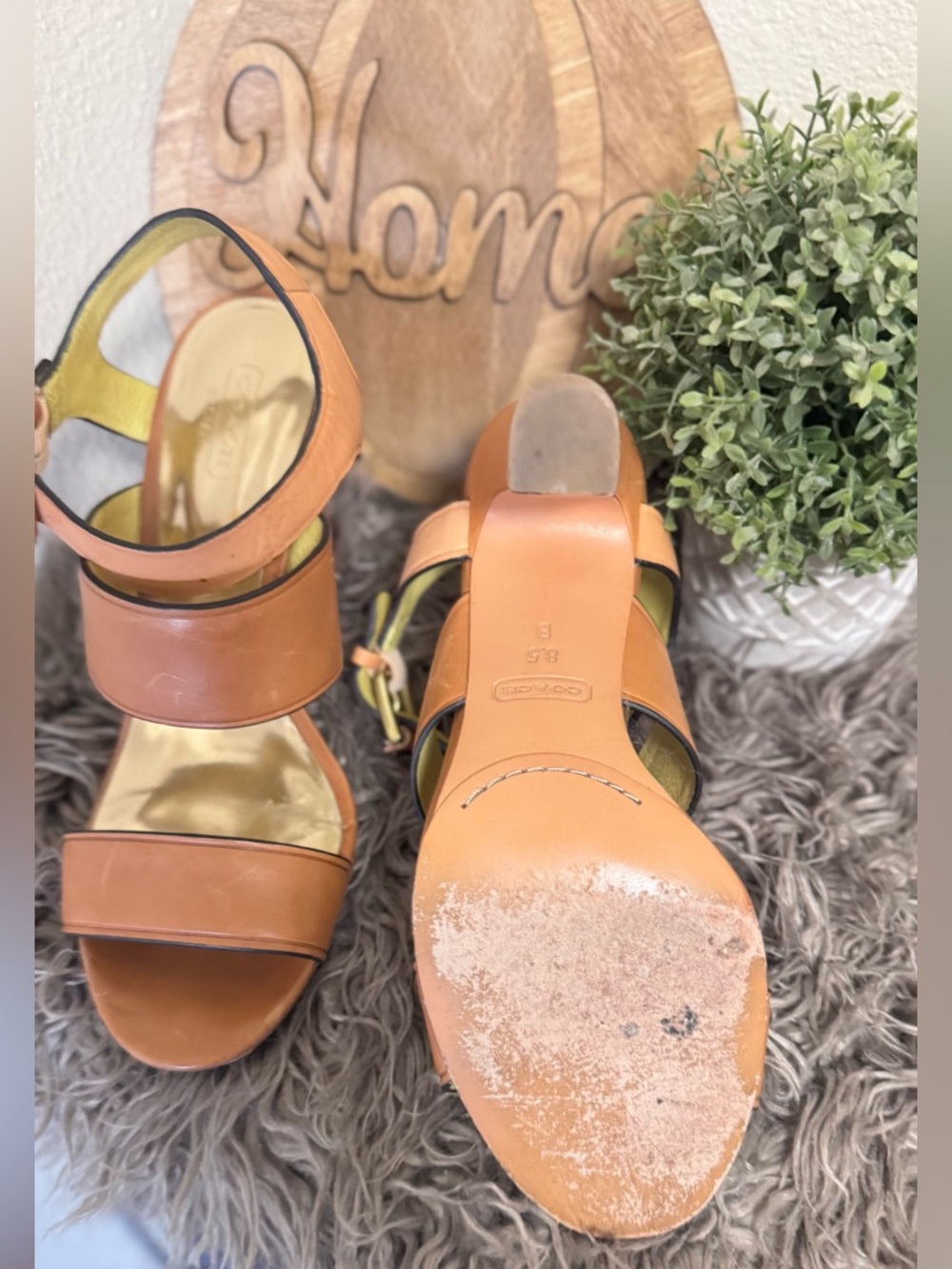 Coach Tan Triple-Strap Leather Sandals with Ankle Buckles - Picture 4 of 4